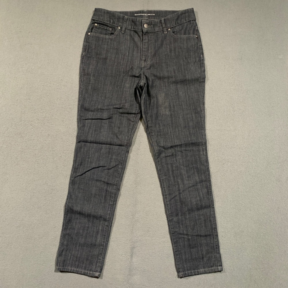Chico's Slim Boyfriend Ankle 0.5 Jeans Dark Wash Gray Black Stretch Denim 30x28